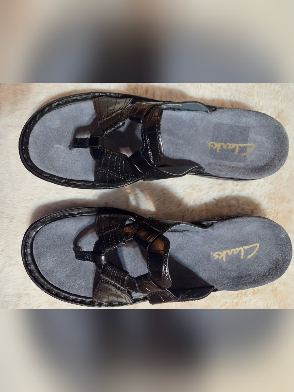 Clarks Stylish Black Slip-On Woven Leather Sandals Sz 8M - Picture 9 of 10